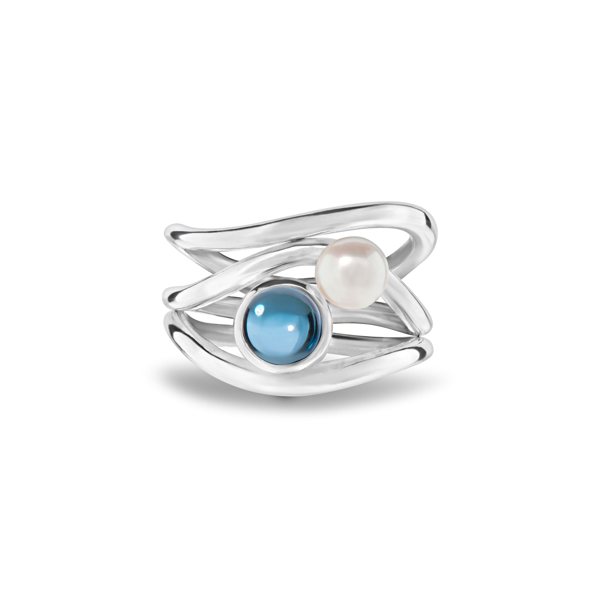 Layers of the Ocean - Sea Foam Stacker ring - Topaz + Pearl