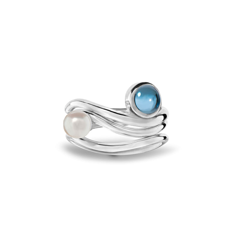 Layers of the Ocean - Sea Foam Stacker ring - Topaz + Pearl